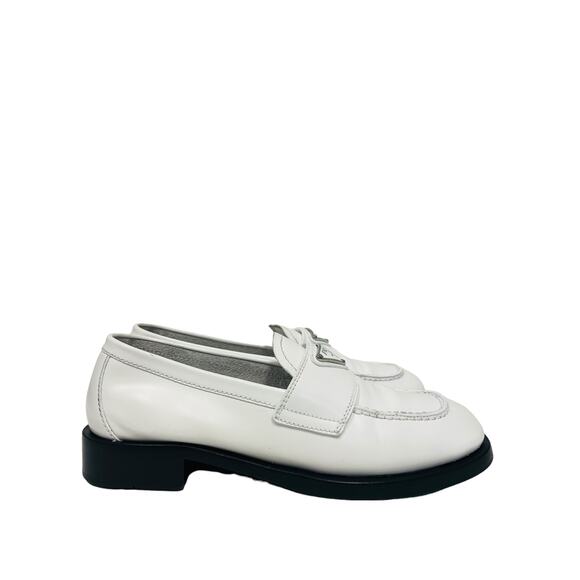PRADA White Leather Metal Triangle Logo Slip-On Loafers Size 36.5 US 6.5 - Picture 3 of 11
